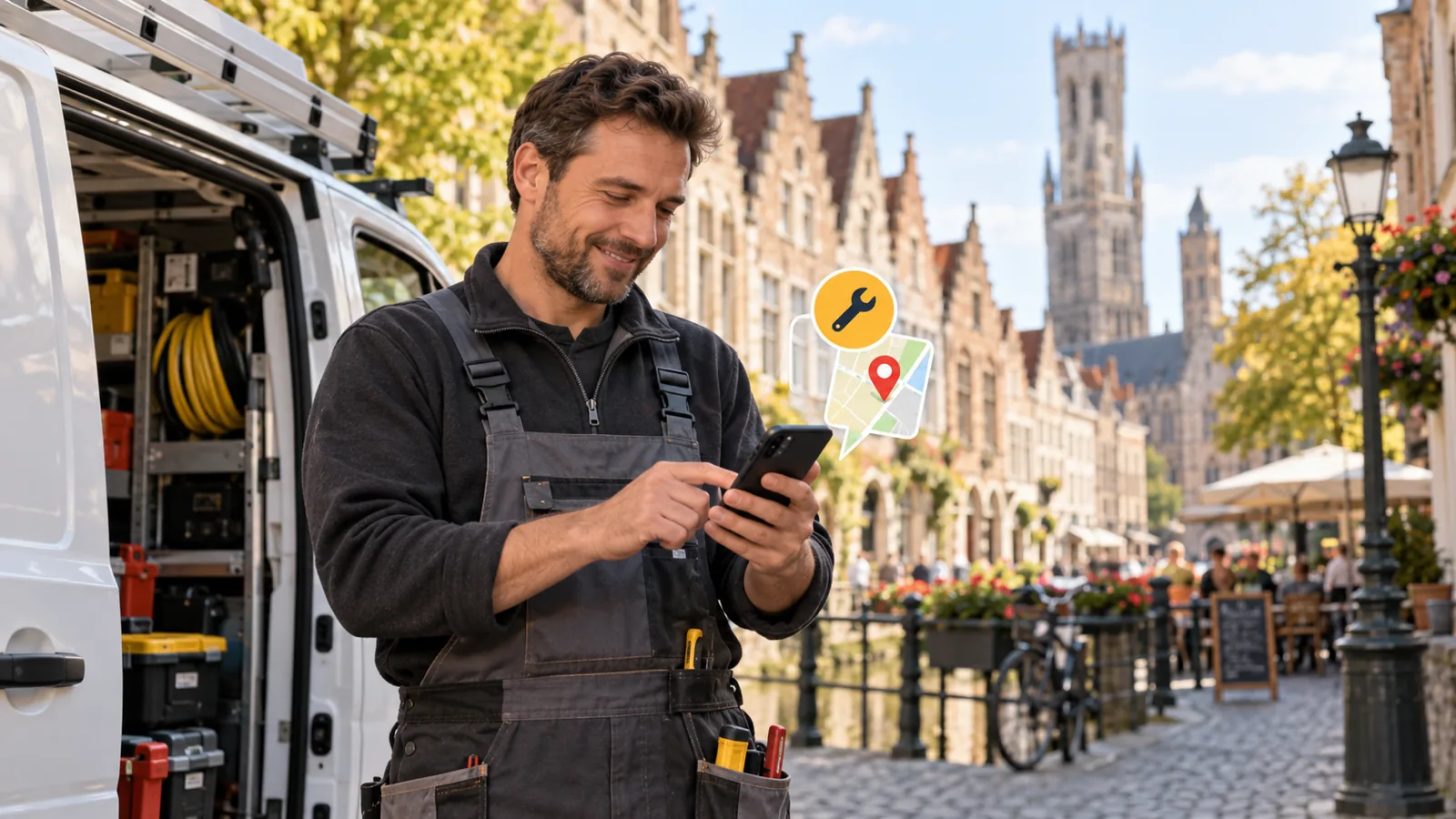 Vakman onderweg naar klant met Google Maps op smartphone